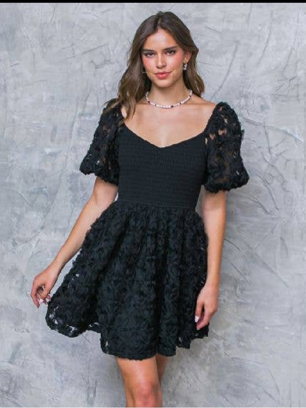 Flying Tomato Soutache Black Puff Sleeve Lace Mini Dress ♥️♥️
